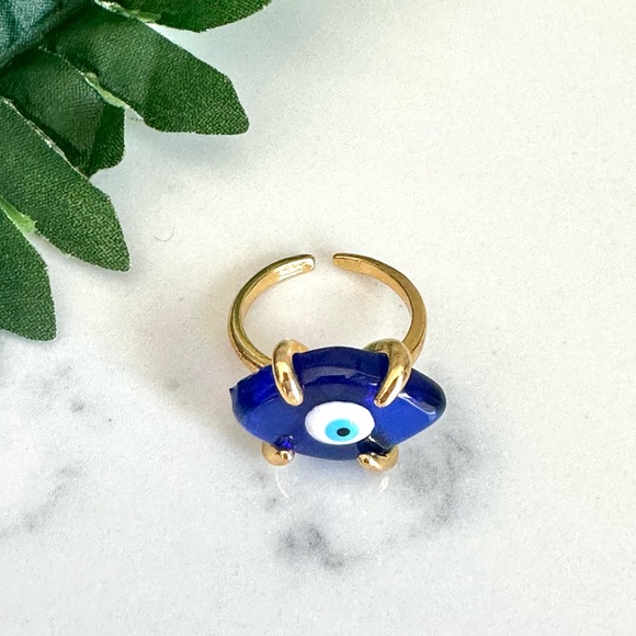 2/$30🌵 Evil Eye Stone Ring Gold Color Adjustable Lucky Symbol Egyptian Jewelry - Picture 5 of 8